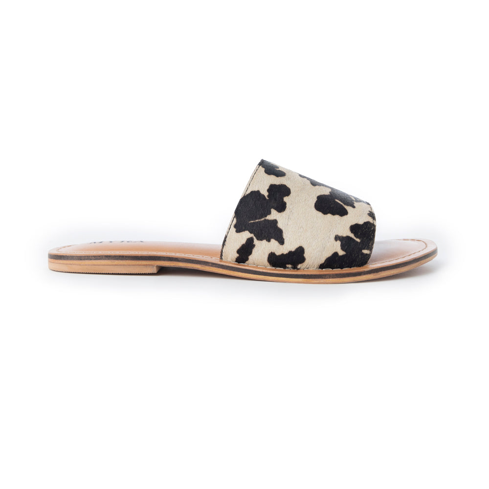 Myra Mojave Herd Hairon Leather Sandals in Creamhide White - Myra USA