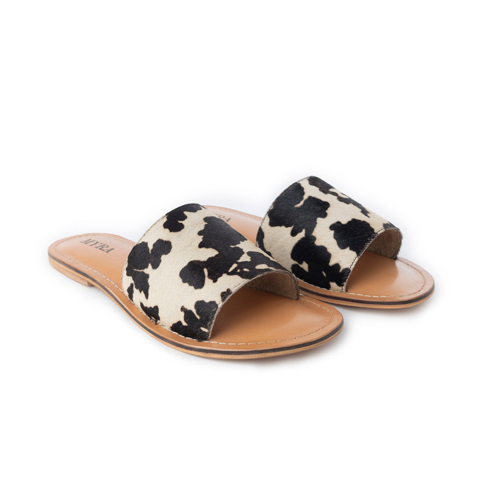 Myra Mojave Herd Hairon Leather Sandals in Creamhide White - Myra USA