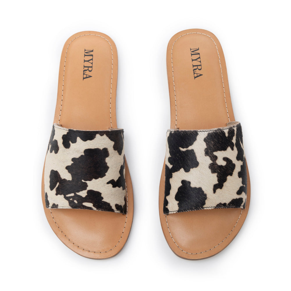 Myra Mojave Herd Hairon Leather Sandals in Creamhide White - Myra USA
