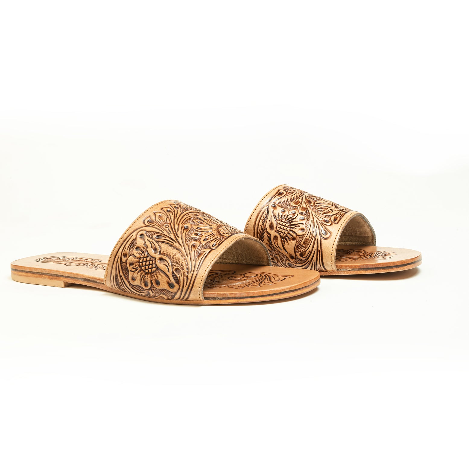 Myra Cactus Lace Handtooled Leather Sandals in Charred Brown