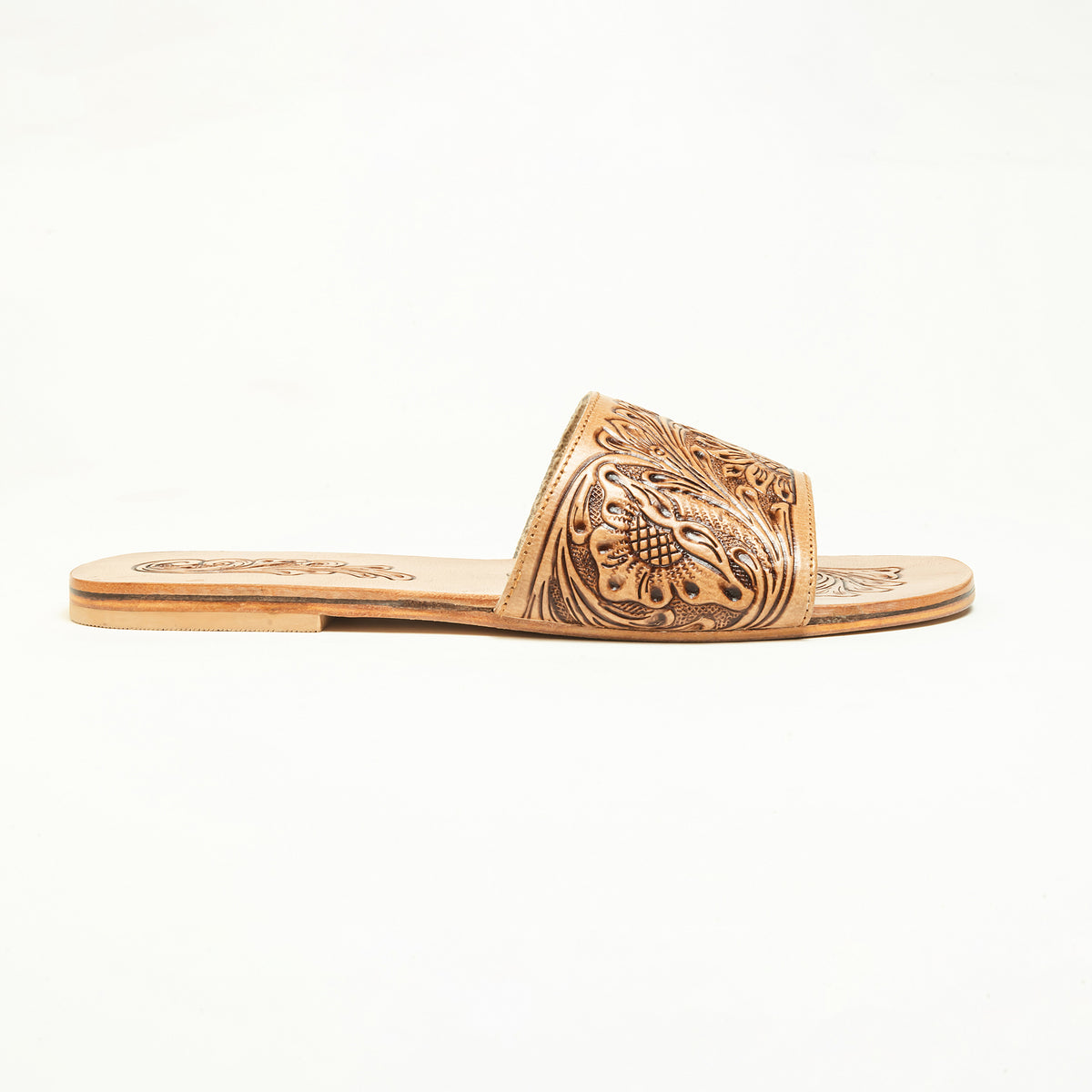 Myra Cactus Lace Handtooled Leather Sandals in Charred Brown - Myra USA