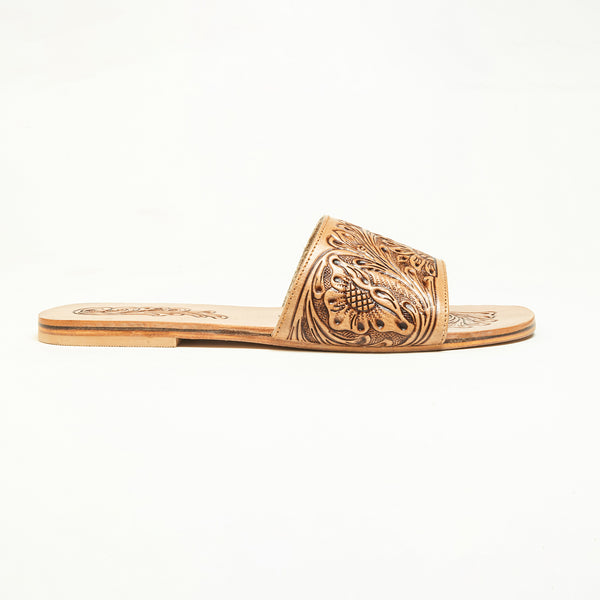 Myra Cactus Lace Handtooled Leather Sandals in Charred Brown - Myra USA