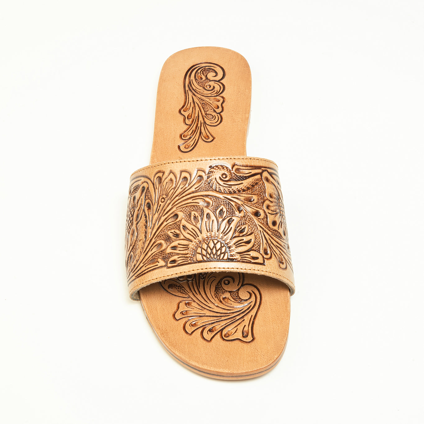 Myra Cactus Lace Handtooled Leather Sandals in Charred Brown