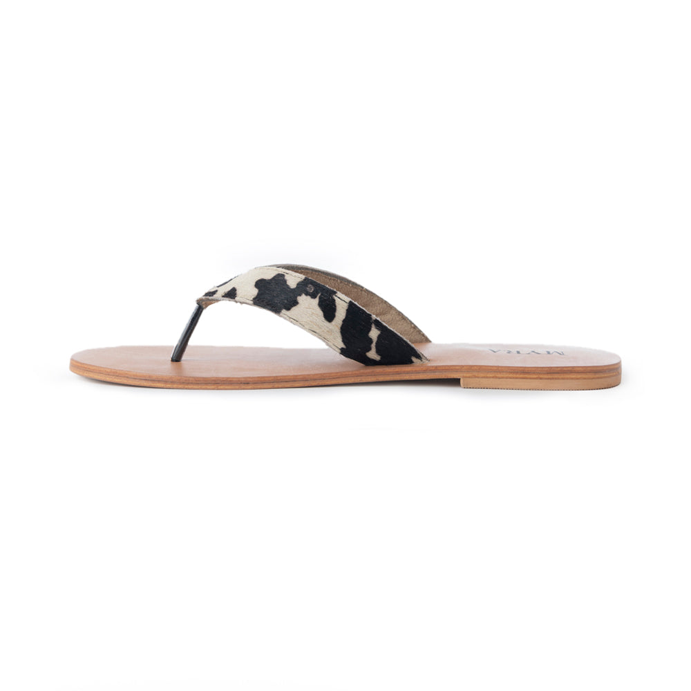 Myra Echo Valley Hairon Leather Sandals in Spotted Ivory - Myra USA