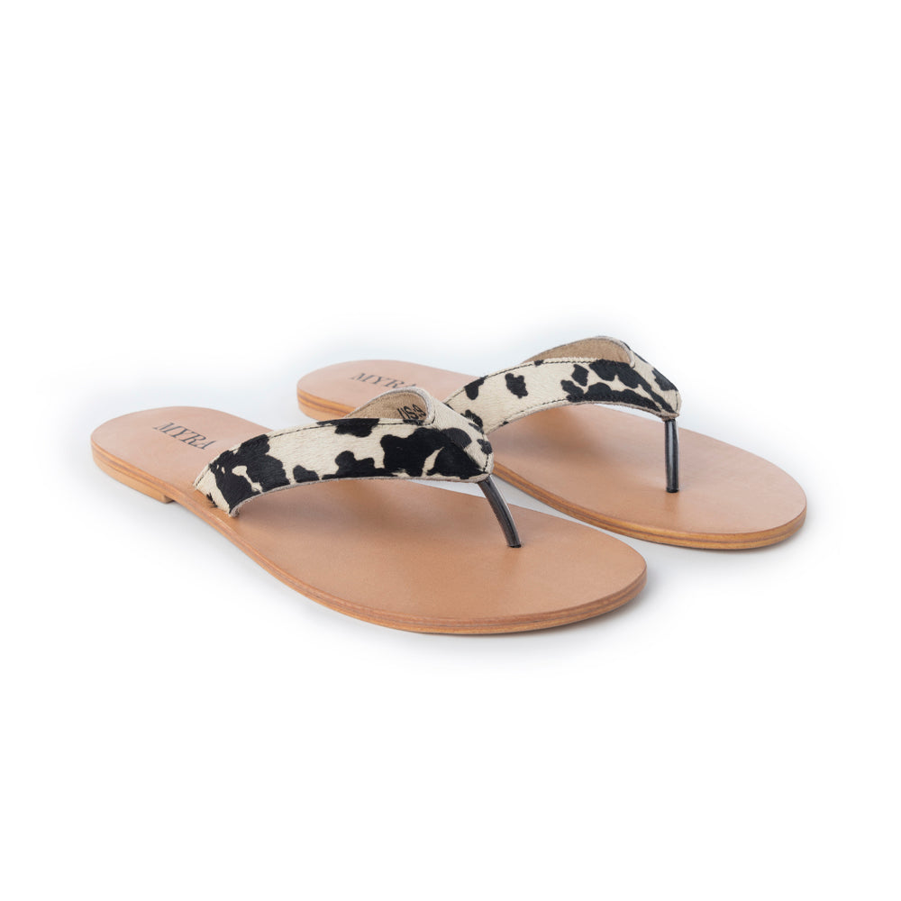 Myra Echo Valley Hairon Leather Sandals in Spotted Ivory - Myra USA