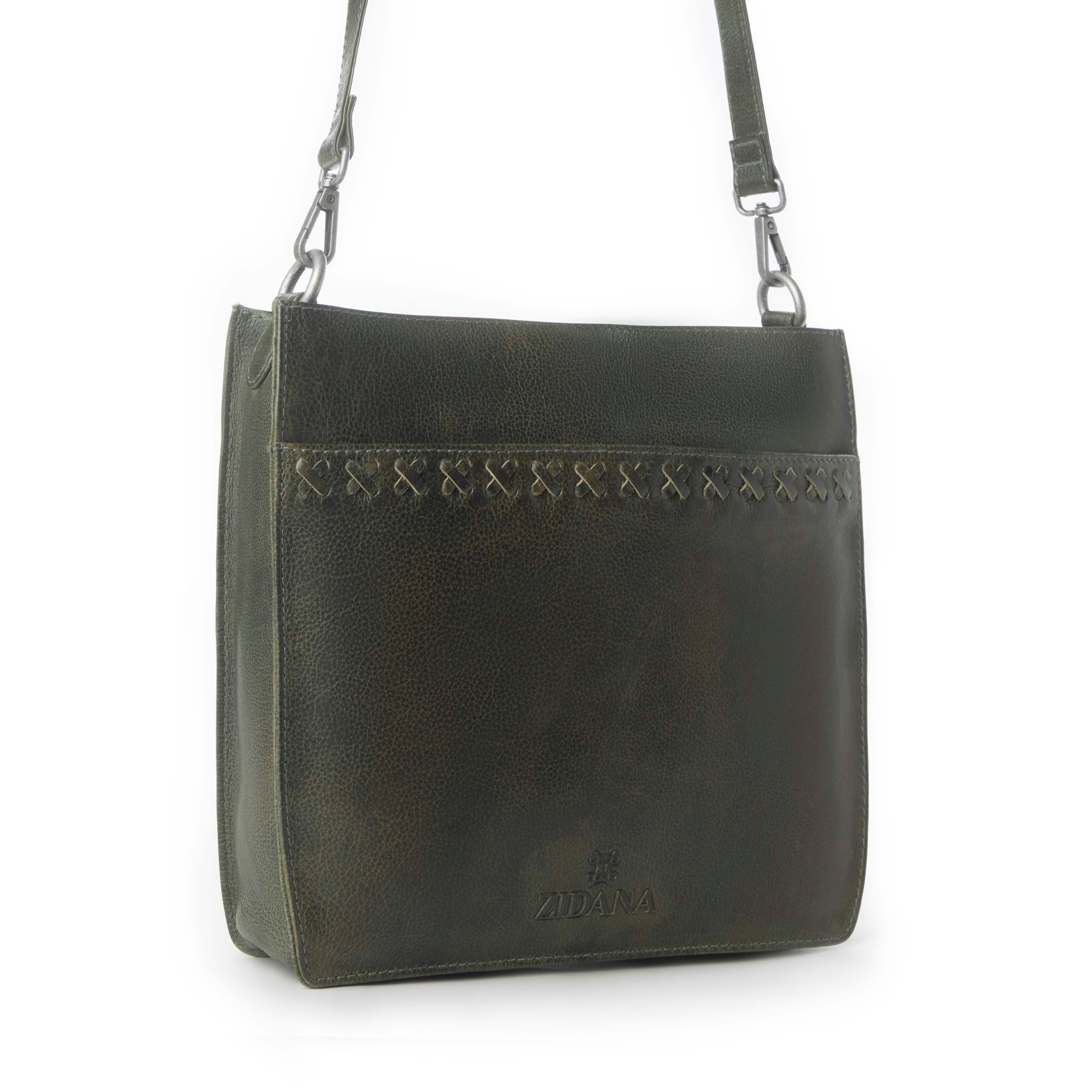 Myra Zidana Mirelle Woven Veg Tanned Leather Sling Bag in Oliva Nero - Myra USA