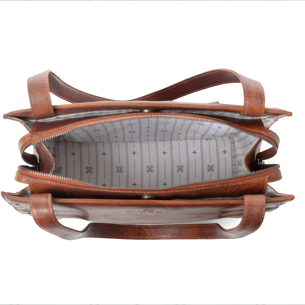 Myra Zidana Aria Amethyst Veg Tanned Leather Tote Bag in Vintage Red - Myra USA