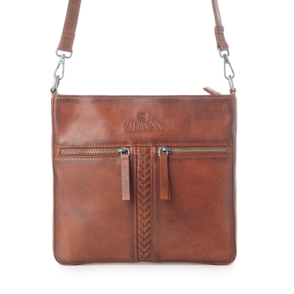 Myra Zidana El Paso Twin Veg Tanned Leather Crossbody Bag in Wildwood Red - Myra USA
