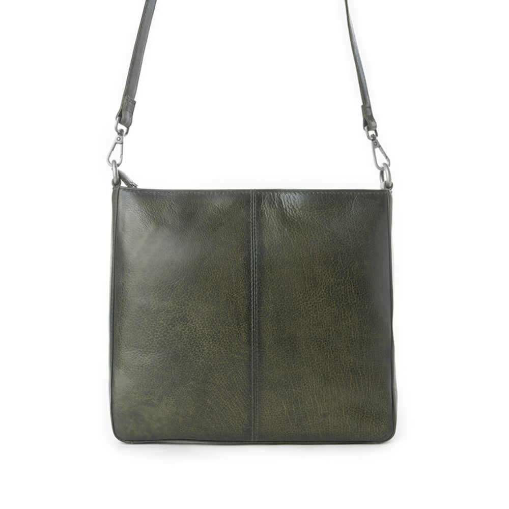 Myra Zidana El Paso Twin Veg Tanned Leather Crossbody Bag in Olive Grove - Myra USA
