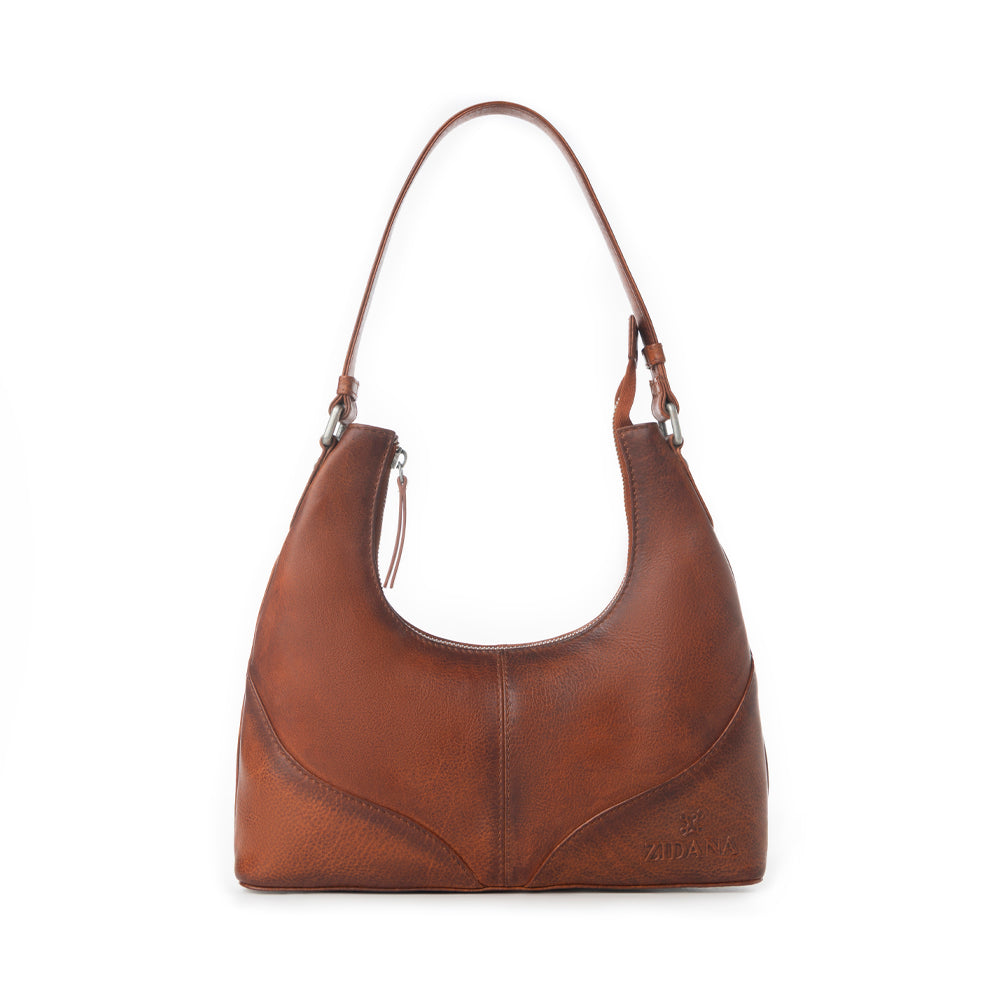 Myra Zidana Winchester Loop Veg Tanned Leather Shoulder Bag in Maple Glaze - Myra USA