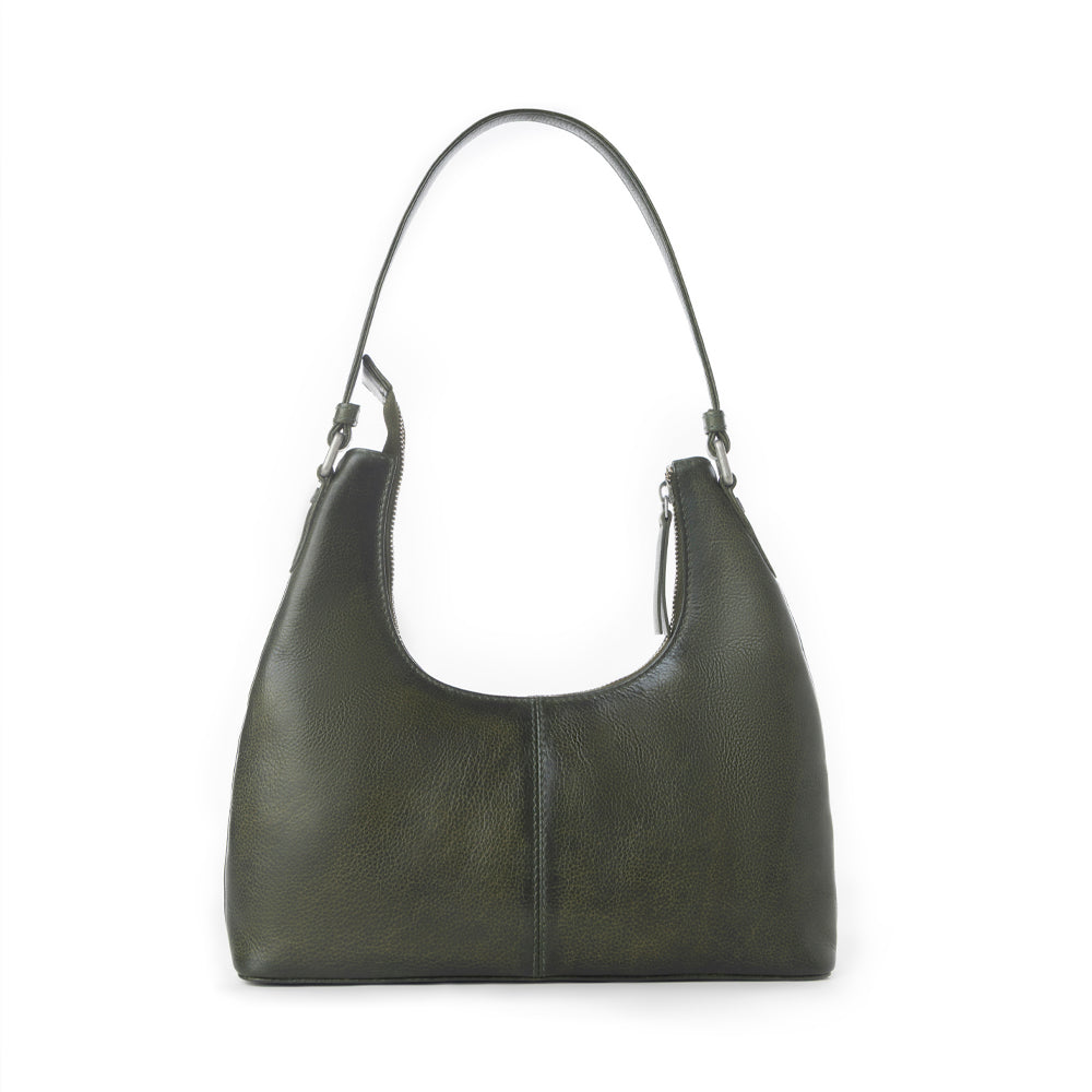 Myra Zidana Winchester Loop Veg Tanned Leather Shoulder Bag in Midnight Olive - Myra USA