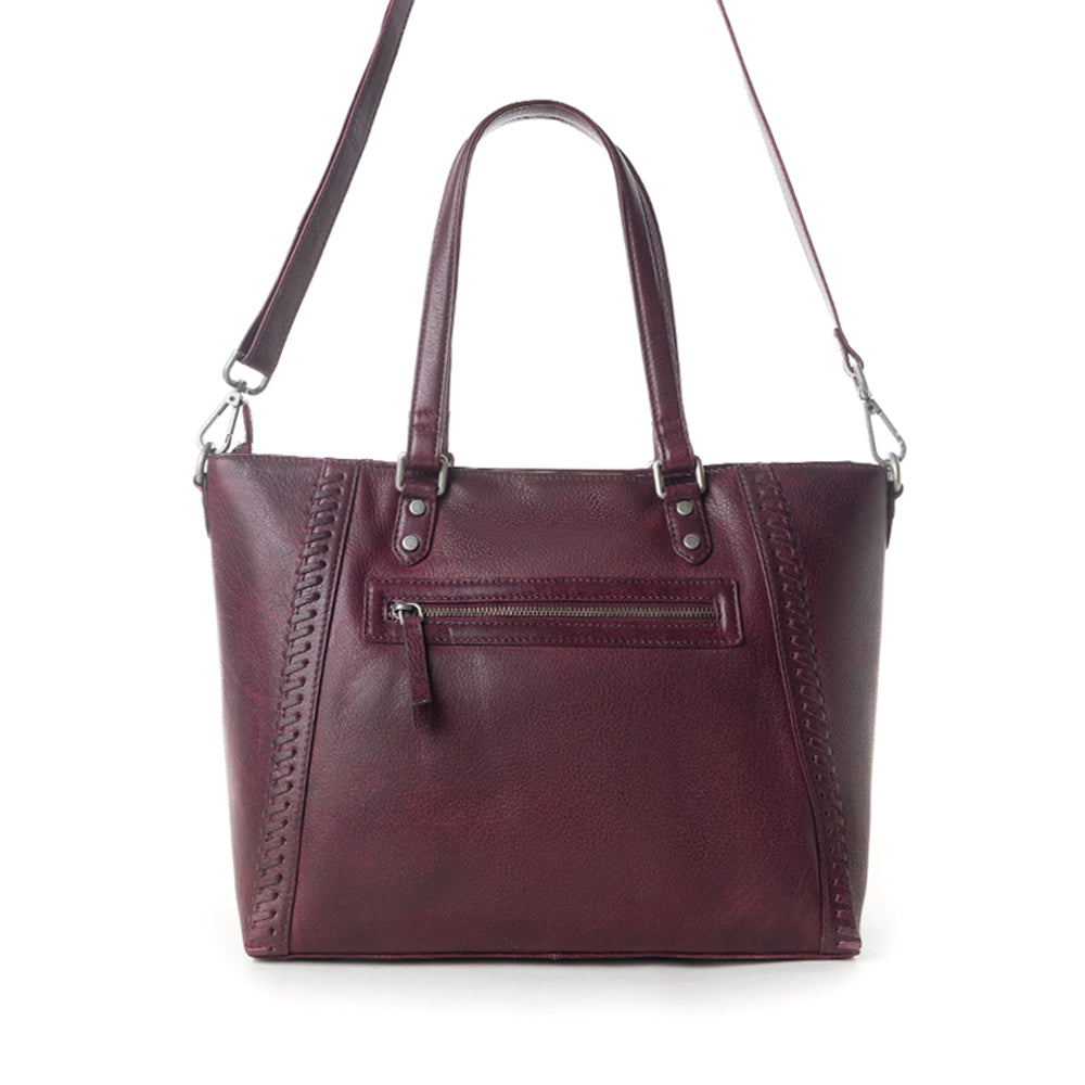 Myra Zidana Arista Bloom Veg Tanned Leather Handbag in Noire Berry - Myra USA