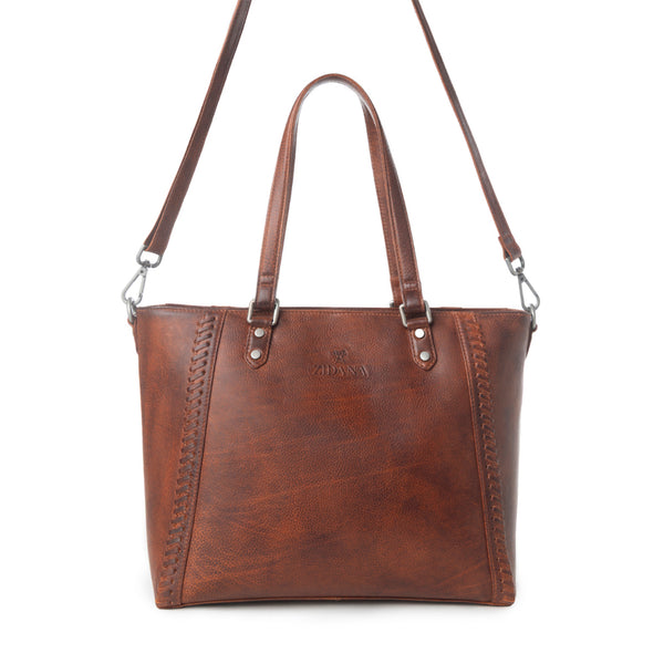 Myra Zidana Arista Bloom Veg Tanned Leather Handbag in Amberwood - Myra USA