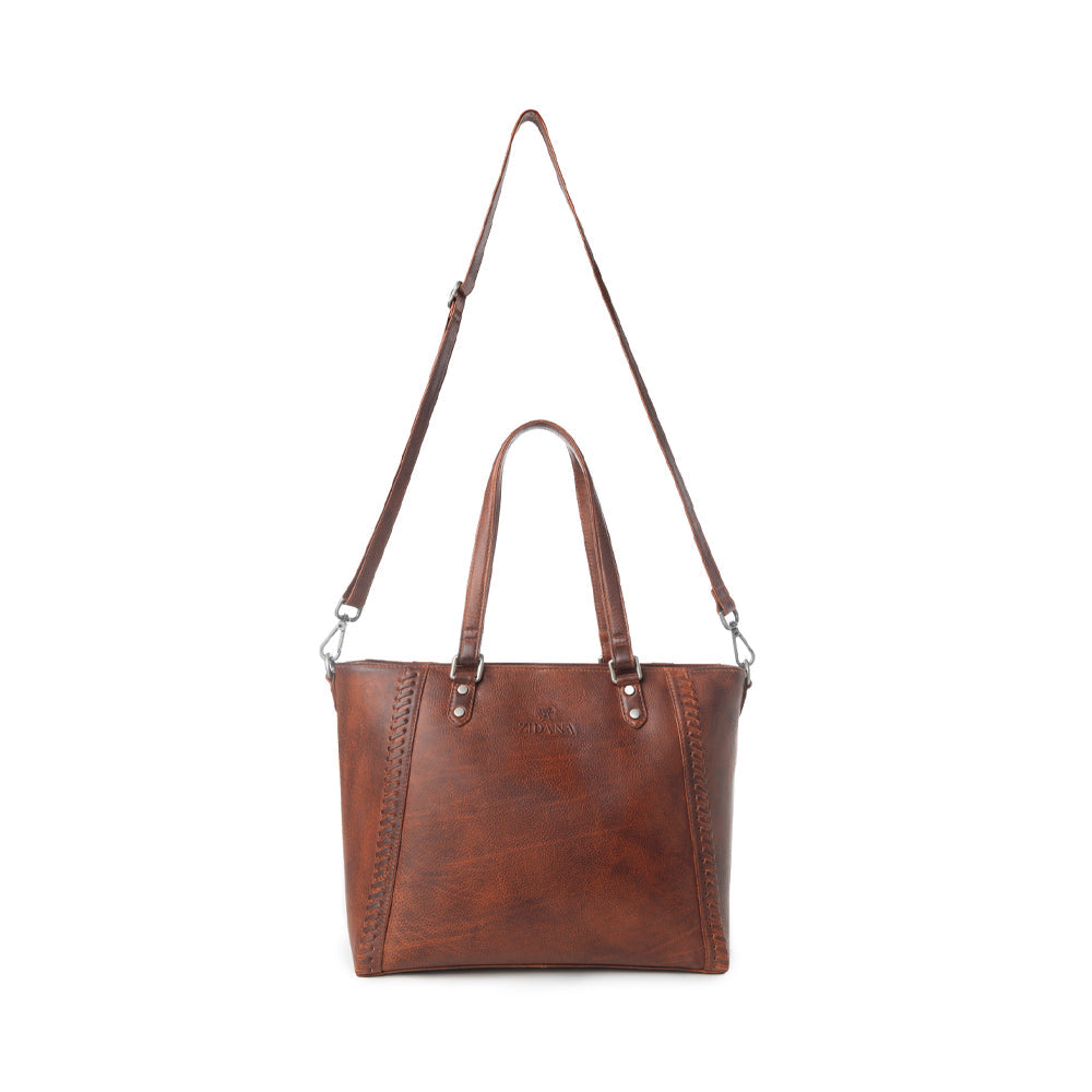 Myra Zidana Arista Bloom Veg Tanned Leather Handbag in Amberwood - Myra USA