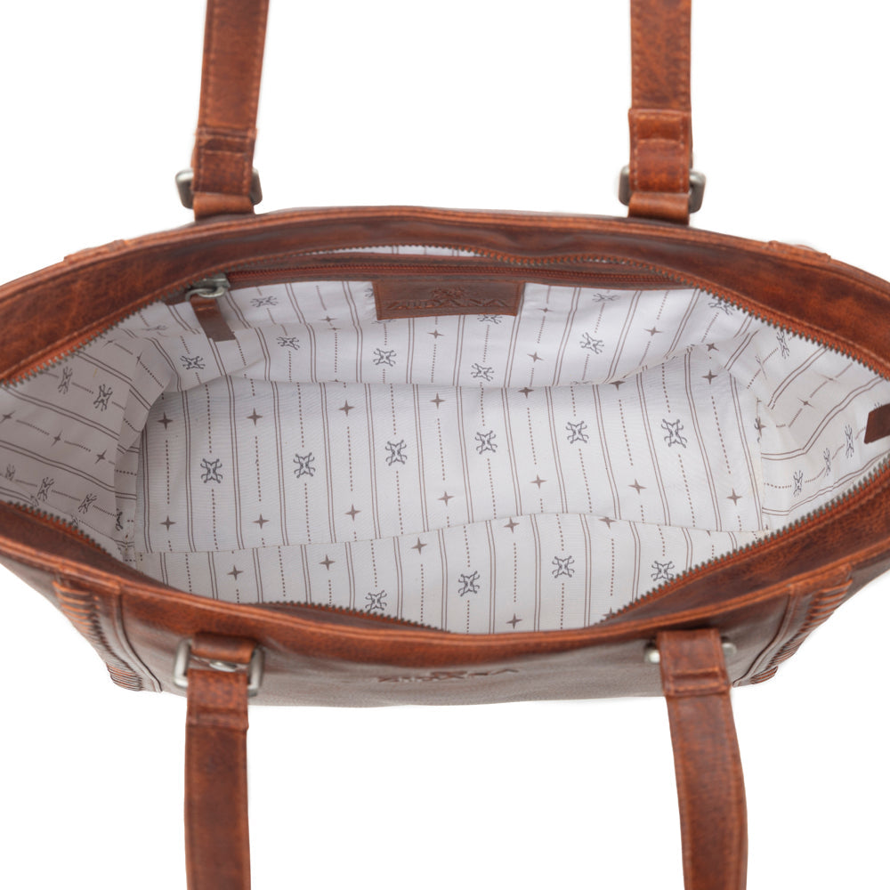 Myra Zidana Arista Bloom Veg Tanned Leather Handbag in Amberwood - Myra USA