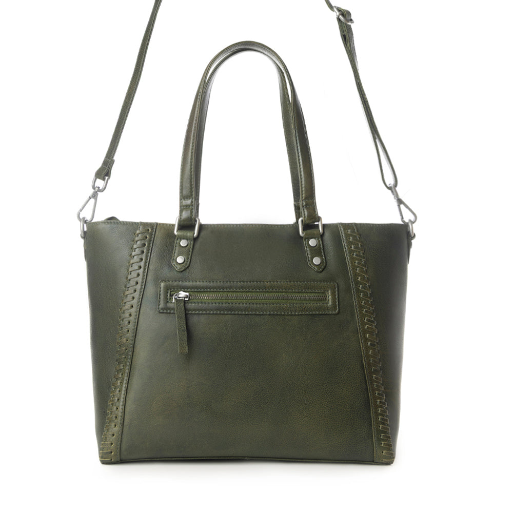 Myra Zidana Arista Bloom Veg Tanned Leather Handbag in Smoky Green - Myra USA