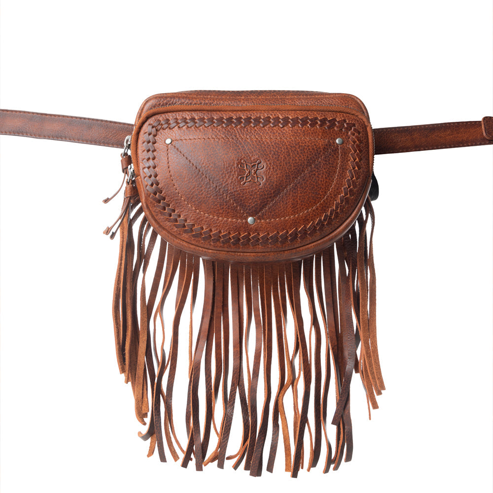 Myra Zidana Stormy Trails Fringed Veg Tanned Leather Bag in Vintage Ember - Myra USA