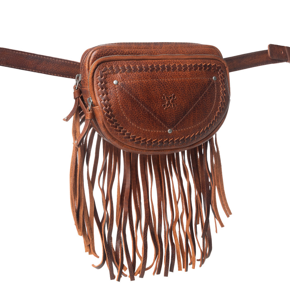 Myra Zidana Stormy Trails Fringed Veg Tanned Leather Bag in Vintage Ember - Myra USA