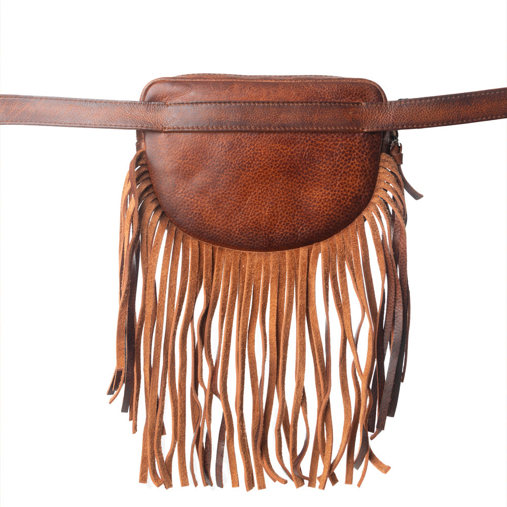 Myra Zidana Stormy Trails Fringed Veg Tanned Leather Bag in Vintage Ember - Myra USA