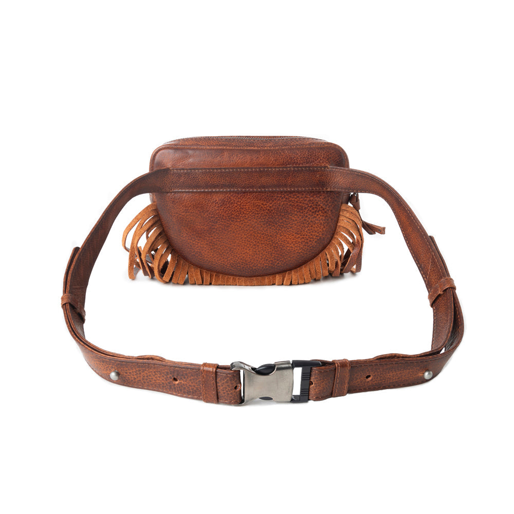 Myra Zidana Stormy Trails Fringed Veg Tanned Leather Bag in Vintage Ember - Myra USA
