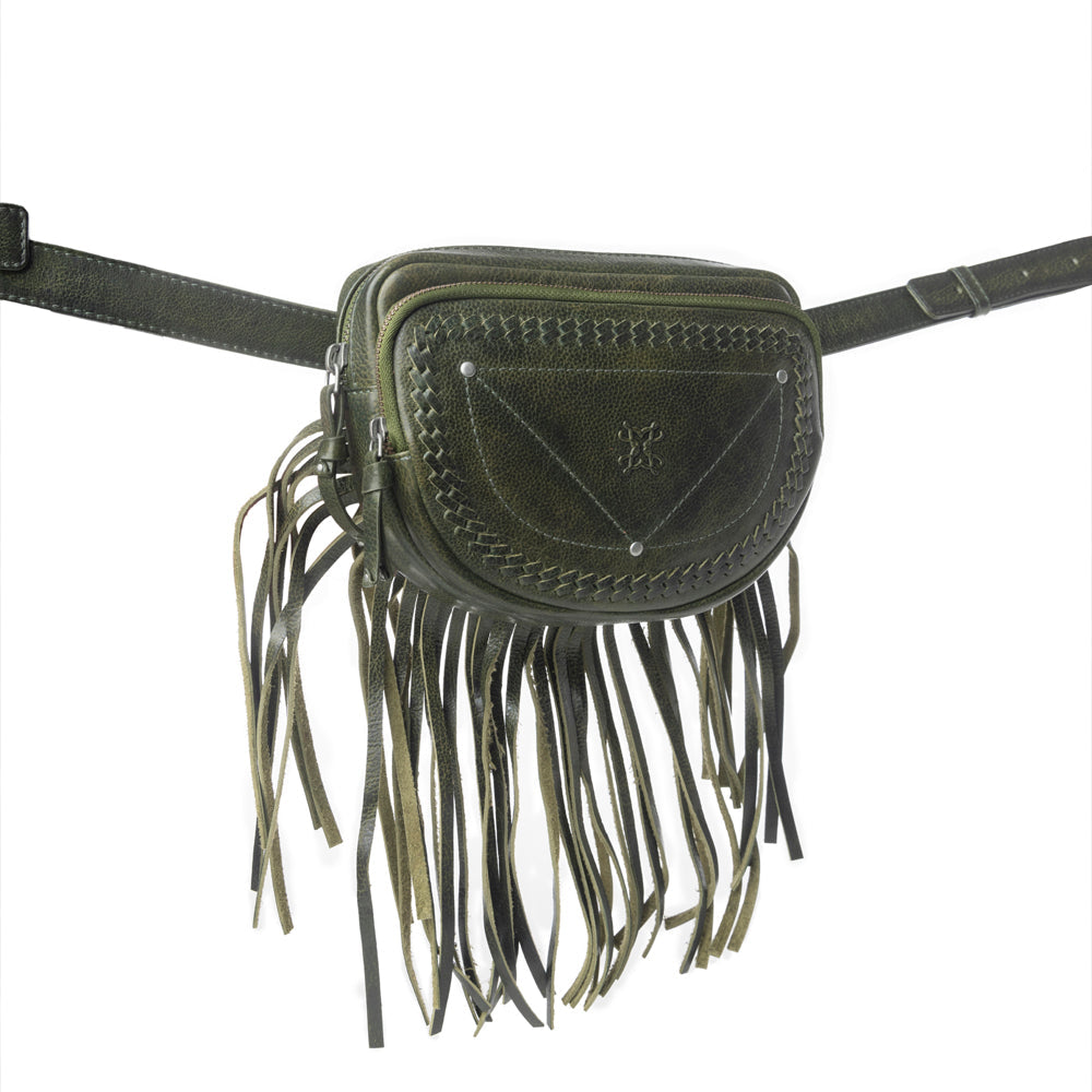 Myra Zidana Stormy Trails Fringed Veg Tanned Leather Bag in Dusty Pine - Myra USA