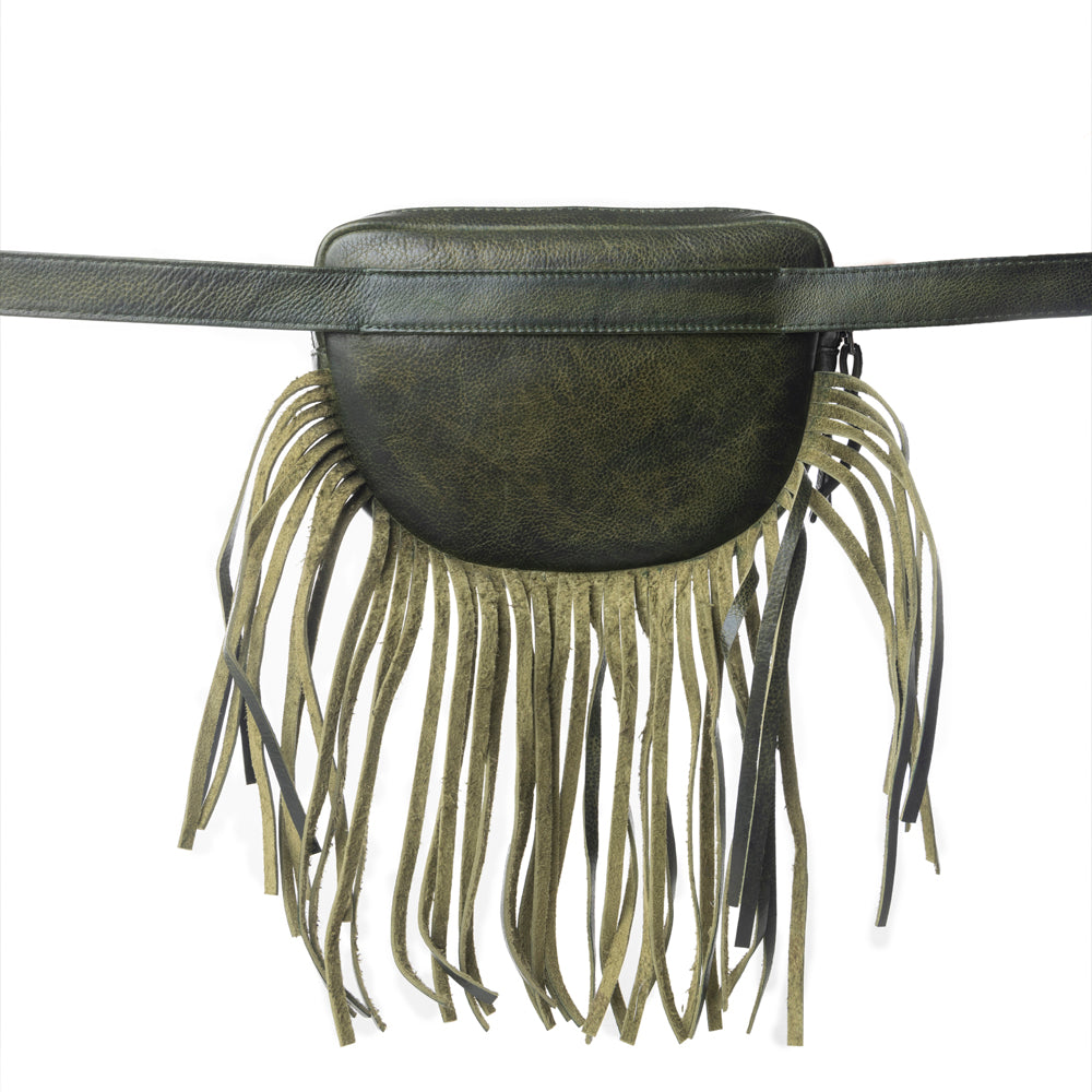 Myra Zidana Stormy Trails Fringed Veg Tanned Leather Bag in Dusty Pine - Myra USA