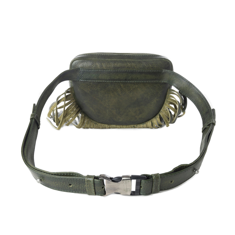 Myra Zidana Stormy Trails Fringed Veg Tanned Leather Bag in Dusty Pine - Myra USA