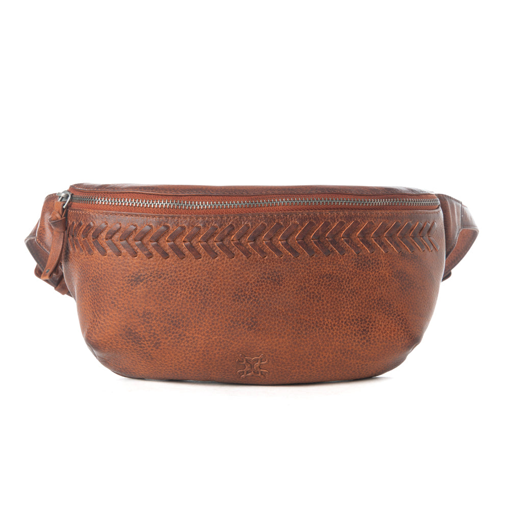 Myra Zidana Amarillo Handstitched Veg Tanned Leather Fanny Pack in Crimson Storm - Myra USA