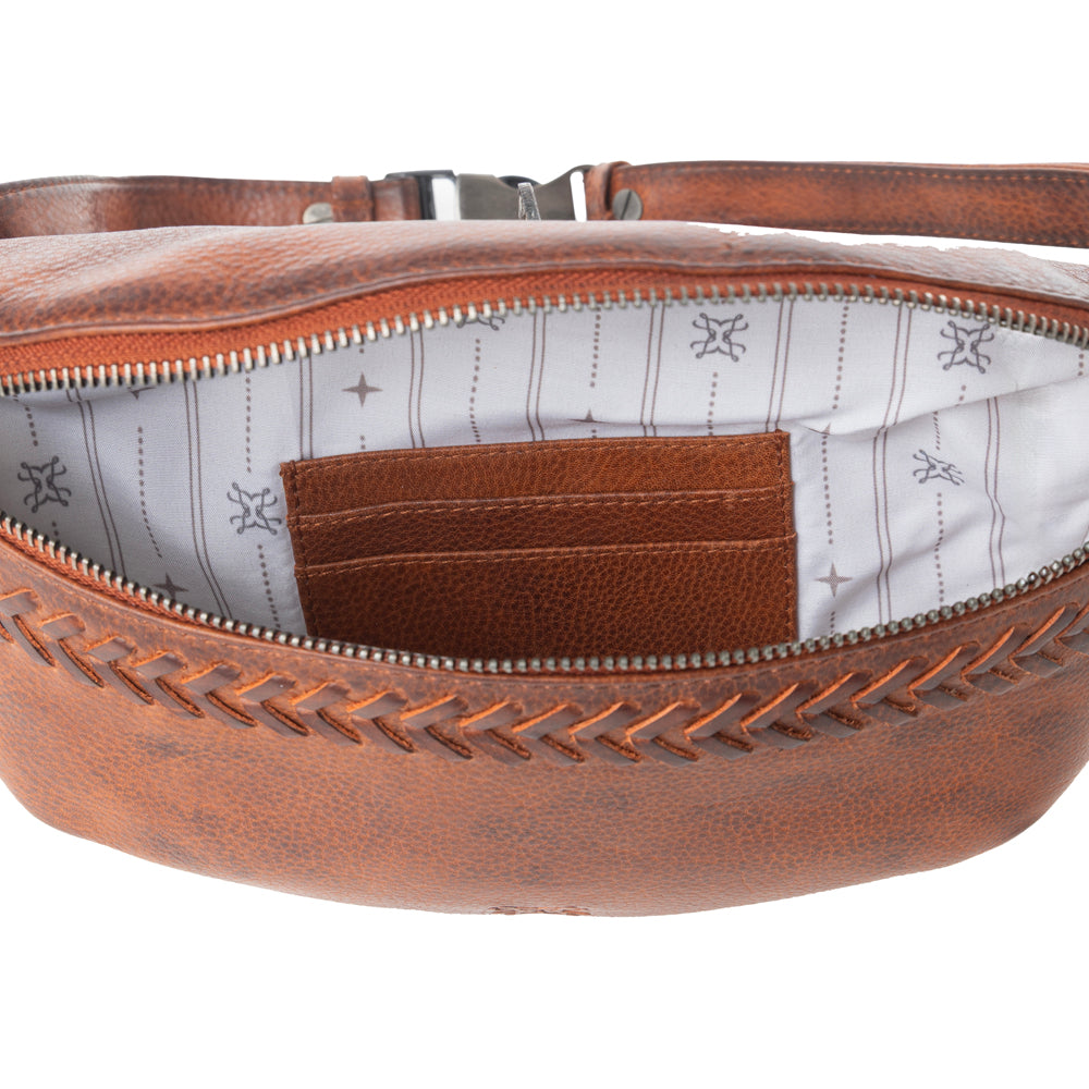 Myra Zidana Amarillo Handstitched Veg Tanned Leather Fanny Pack in Crimson Storm - Myra USA