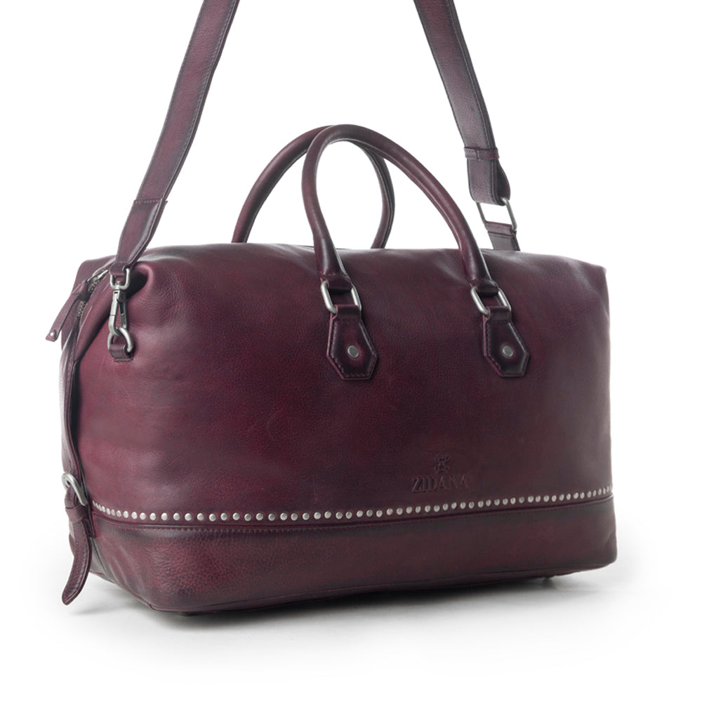 Myra Zidana Sundown Plains Veg Tanned Leather Traveller Bag in Dusty Berry - Myra USA