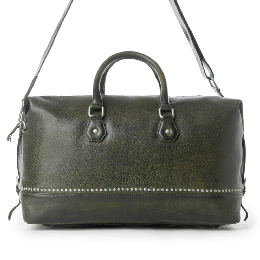 Myra Zidana Sundown Plains Veg Tanned Leather Traveller Bag in Sage Green - Myra USA