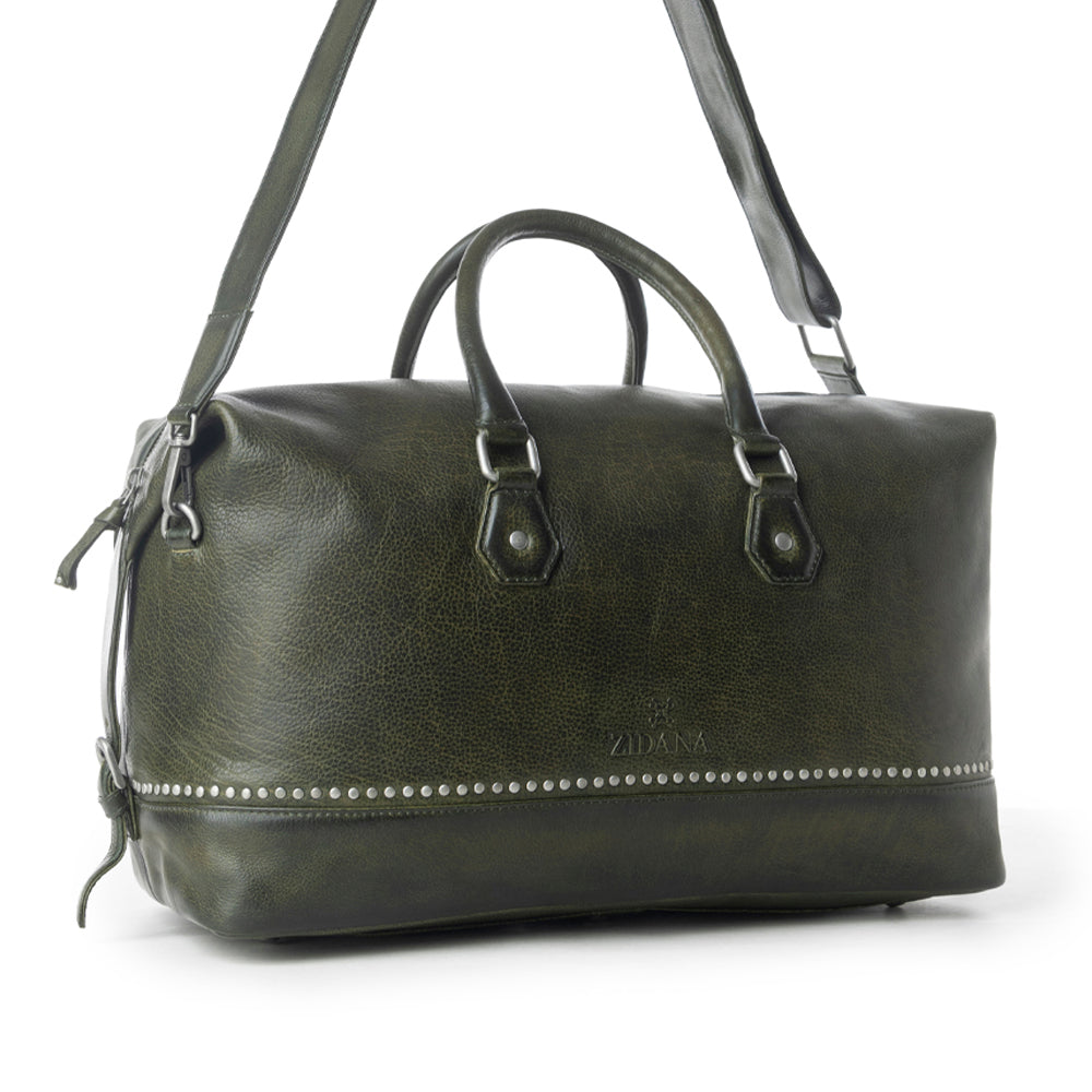 Myra Zidana Sundown Plains Veg Tanned Leather Traveller Bag in Sage Green - Myra USA