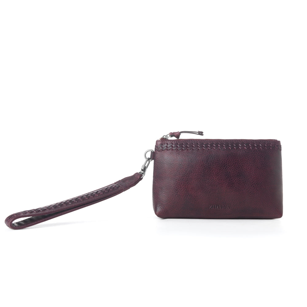 Myra Zidana Ethel Mini Veg Tanned Leather Wristlet in Rosa Maroon - Myra USA