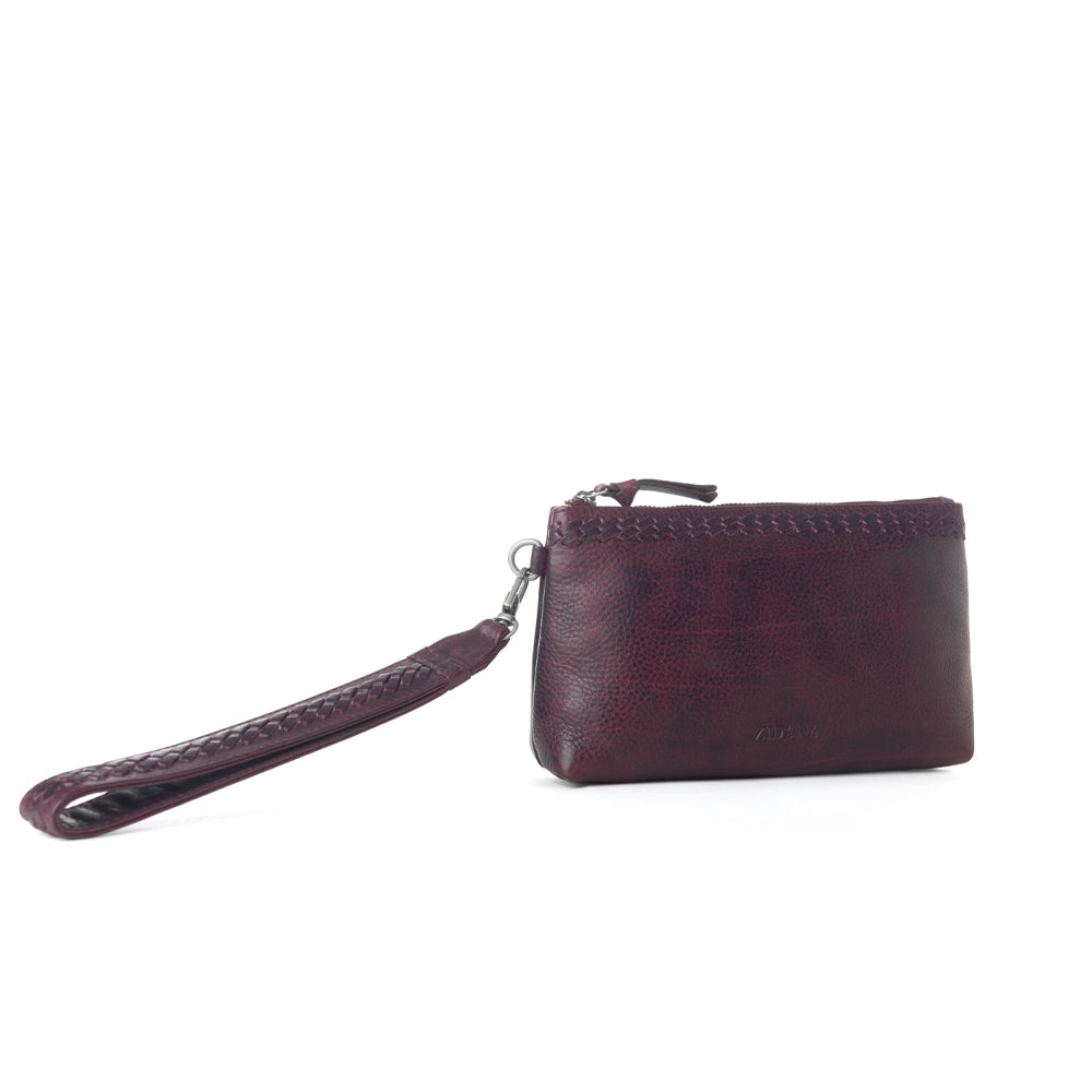 Myra Zidana Ethel Mini Veg Tanned Leather Wristlet in Rosa Maroon - Myra USA