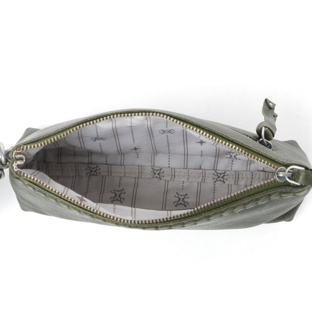 Myra Zidana Ethel Mini Veg Tanned Leather Wristlet in Ashen Sage - Myra USA