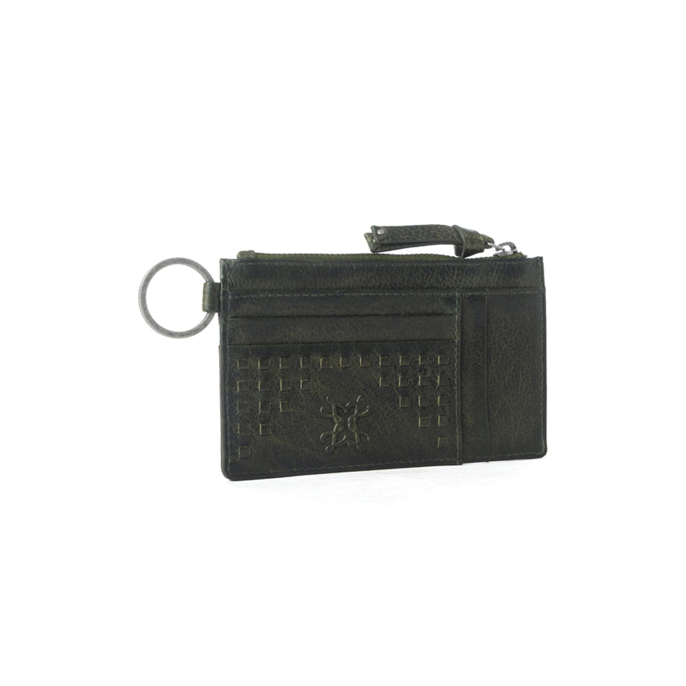 Myra Zidana Vino Braided Veg Tanned Leather Wallet in Moss Noir - Myra USA