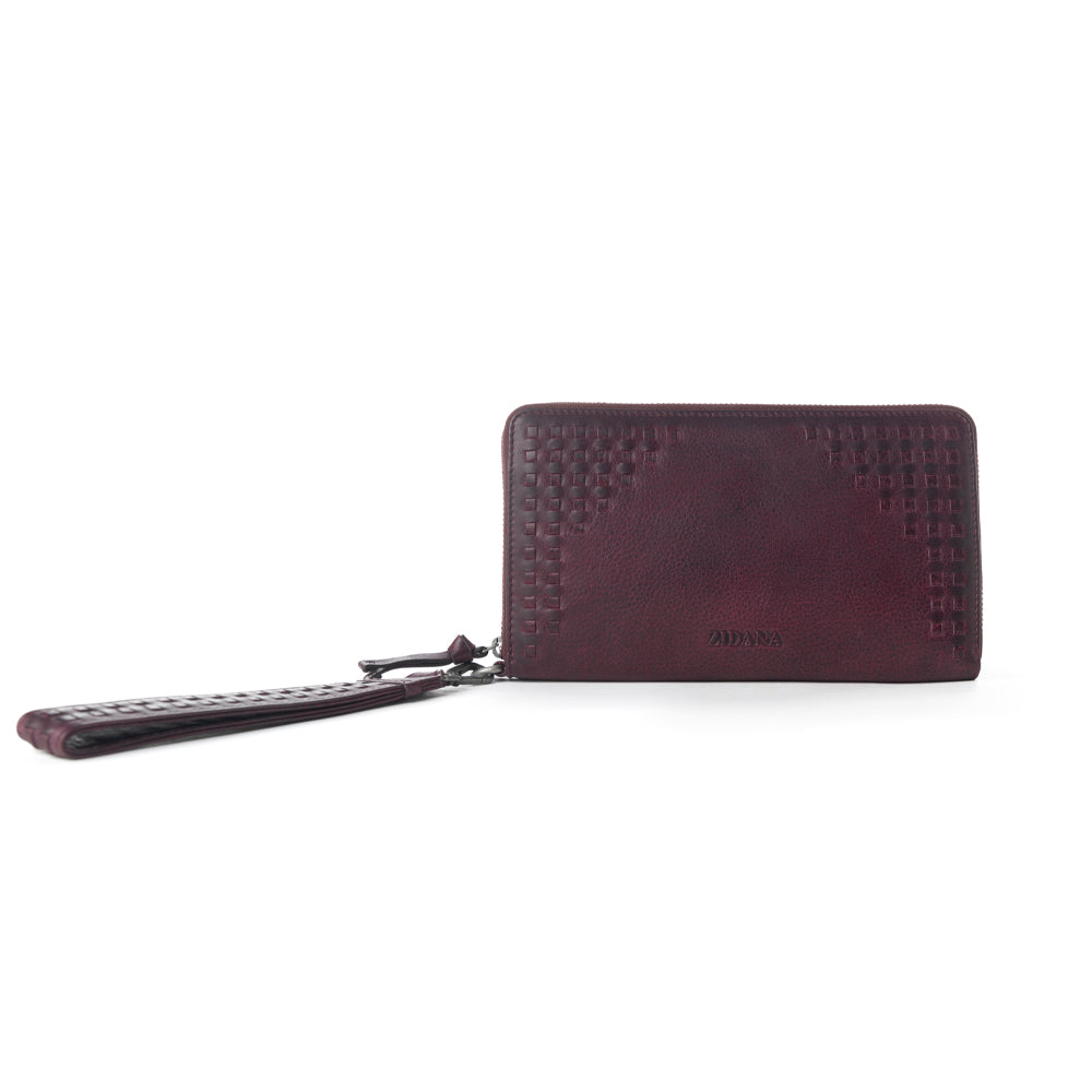 Myra Zidana Elko Braided Veg Tanned Leather Wallet in Merlot Smoke - Myra USA