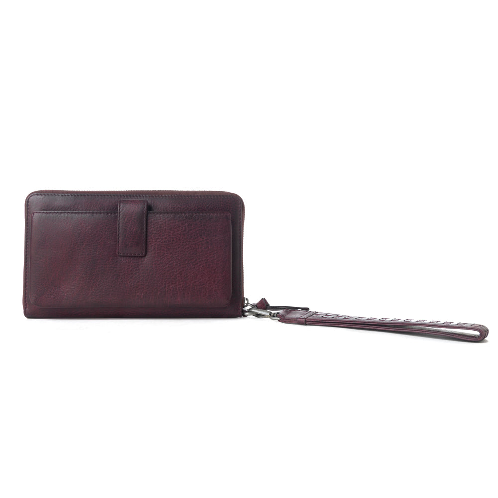 Myra Zidana Elko Braided Veg Tanned Leather Wallet in Merlot Smoke - Myra USA