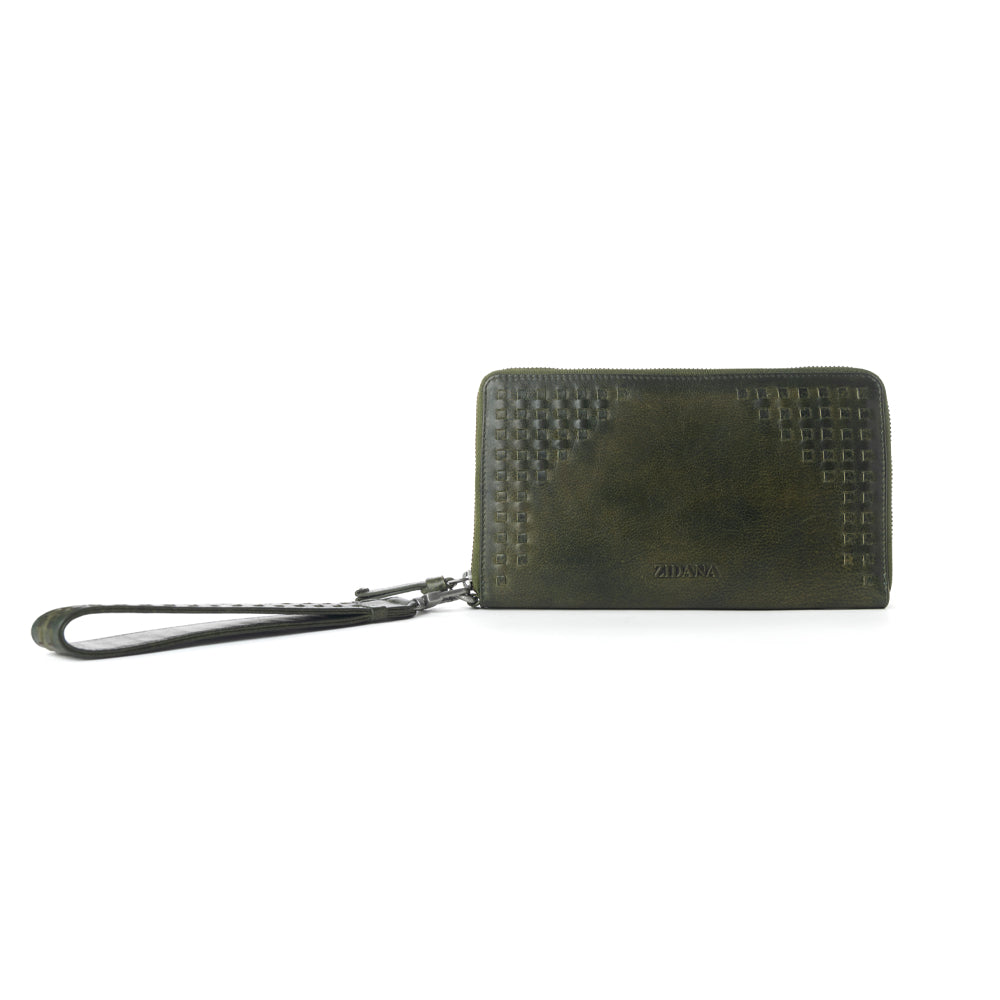 Myra Zidana Elko Braided Veg Tanned Leather Wallet in Obsidian Green - Myra USA
