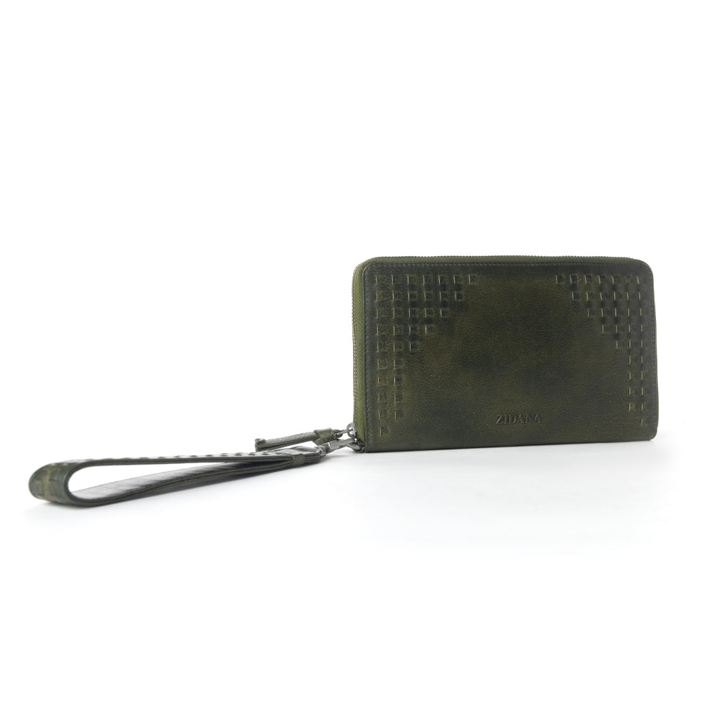 Myra Zidana Elko Braided Veg Tanned Leather Wallet in Obsidian Green - Myra USA