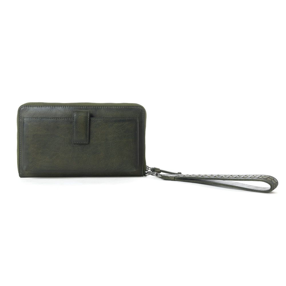 Myra Zidana Elko Braided Veg Tanned Leather Wallet in Obsidian Green - Myra USA