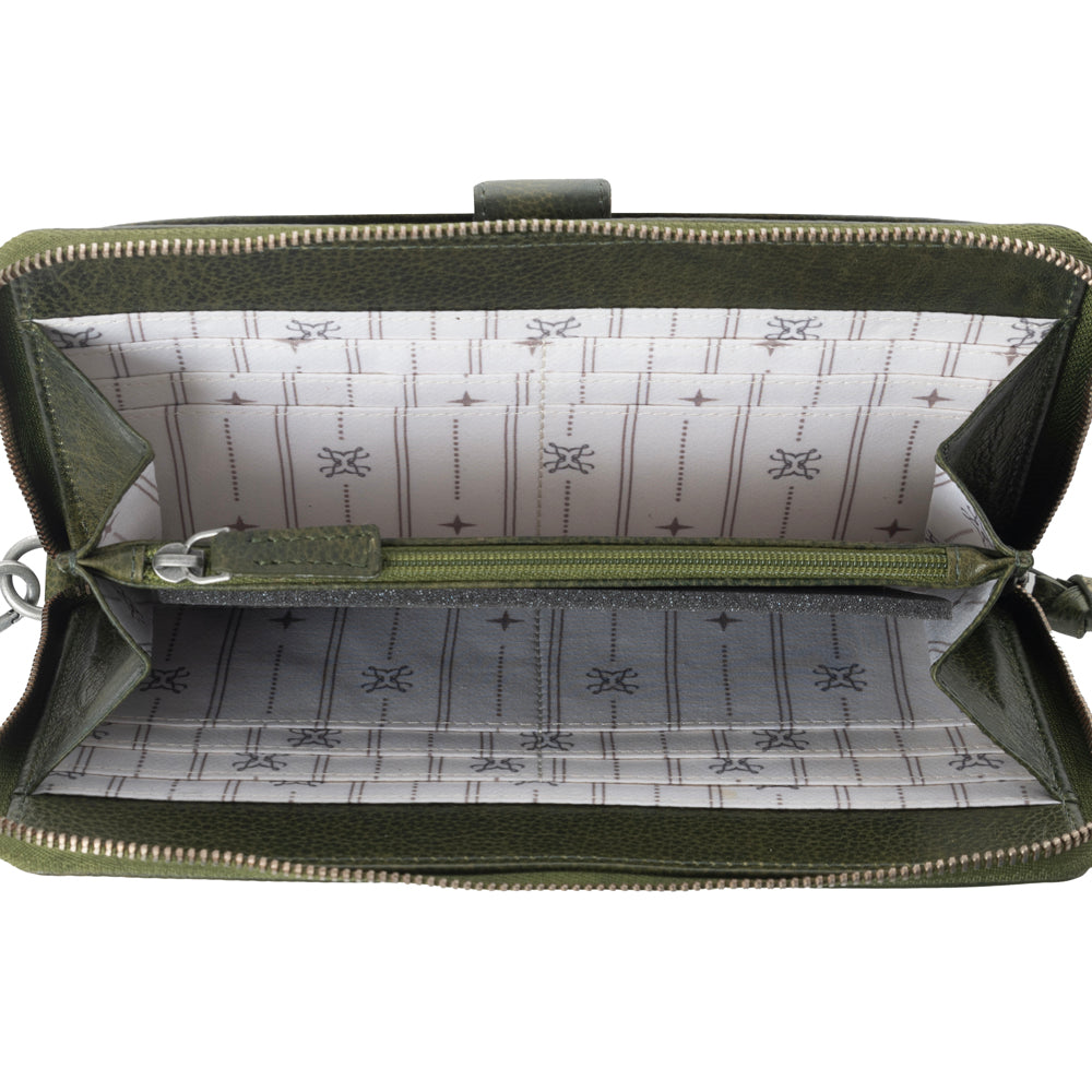 Myra Zidana Elko Braided Veg Tanned Leather Wallet in Obsidian Green - Myra USA