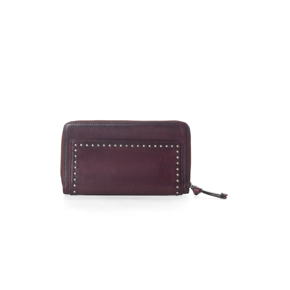 Myra Zidana Astra Studded Veg Tanned Leather Wallet in Mulberry Dusk - Myra USA