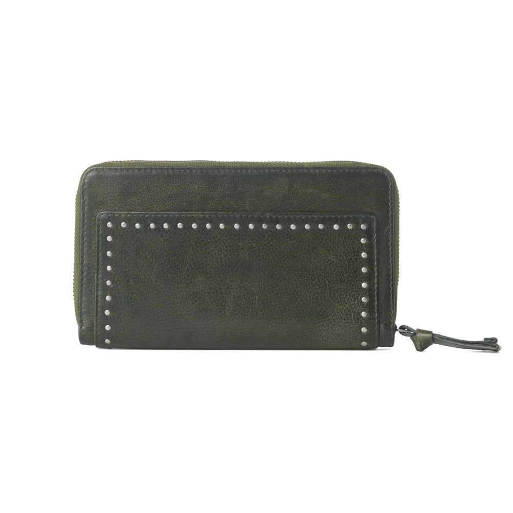 Myra Zidana Astra Studded Veg Tanned Leather Wallet in Velvet Moss - Myra USA