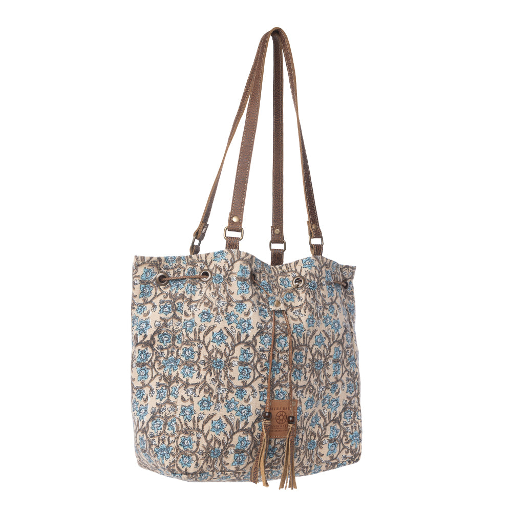 Myra Southern Bloom Cotton & Leather Bucket Bag in Oasis Cream - Myra USA