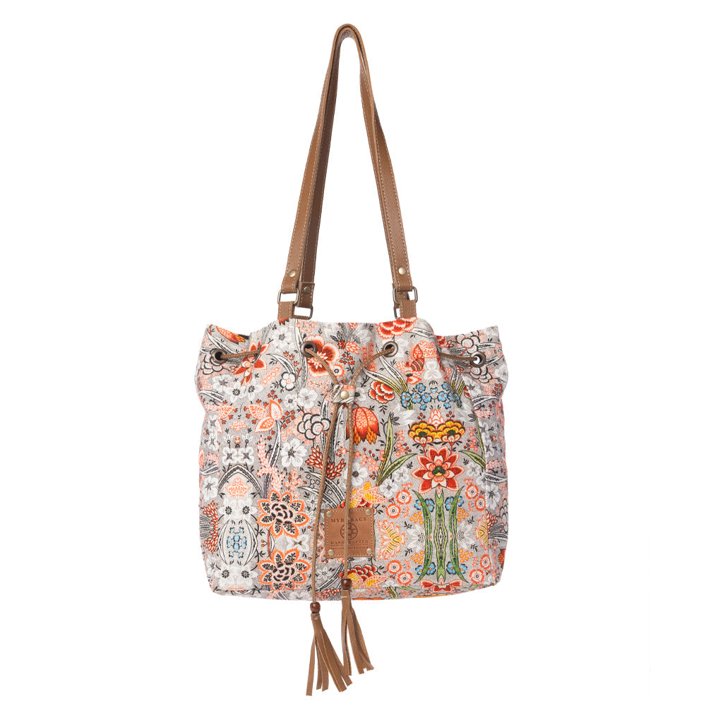 Myra Southern Bloom Cotton & Leather Bucket Bag in Clay Blossom - Myra USA