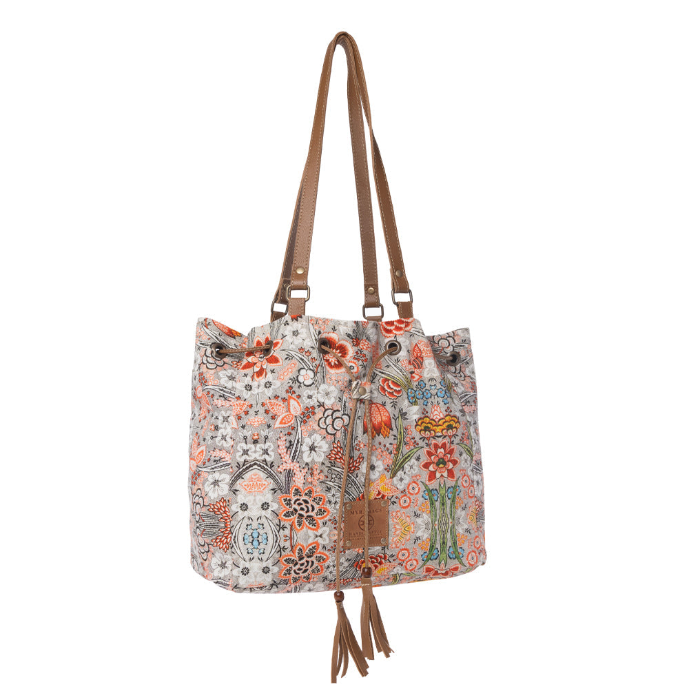 Myra Southern Bloom Cotton & Leather Bucket Bag in Clay Blossom - Myra USA
