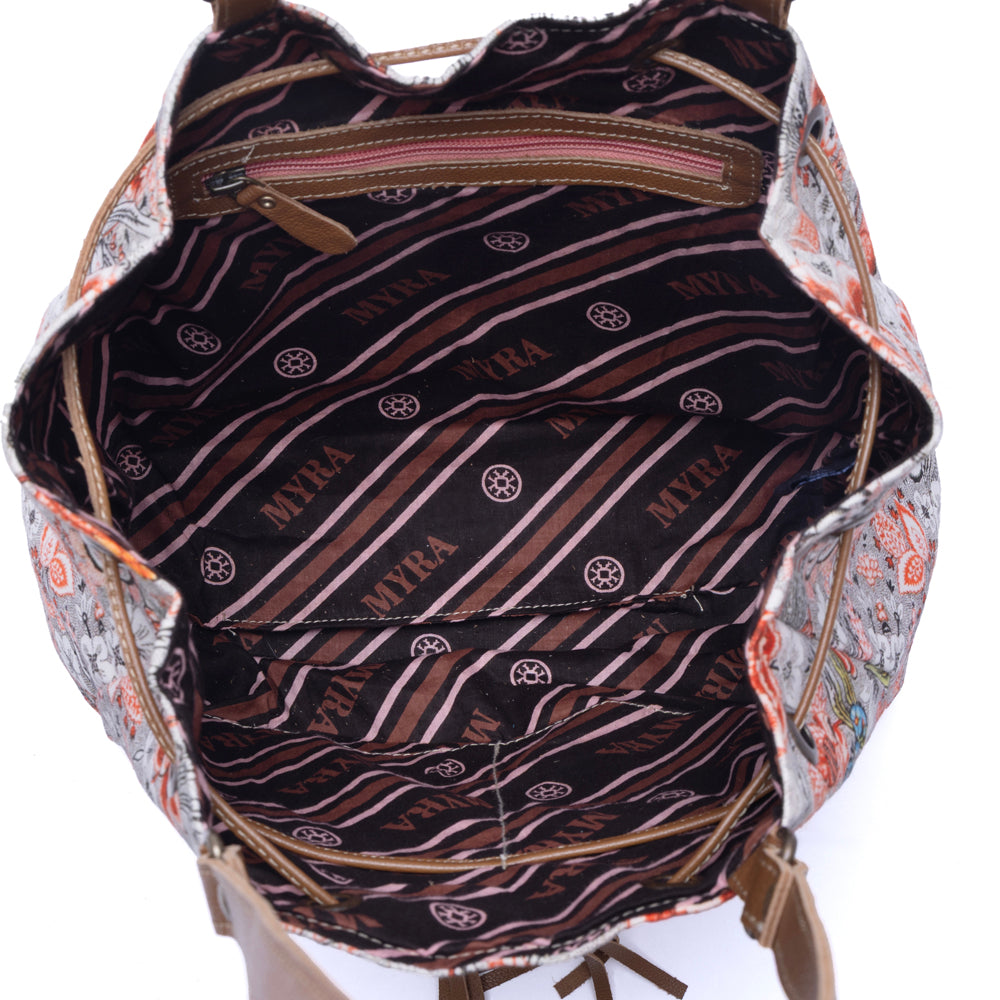 Myra Southern Bloom Cotton & Leather Bucket Bag in Clay Blossom - Myra USA