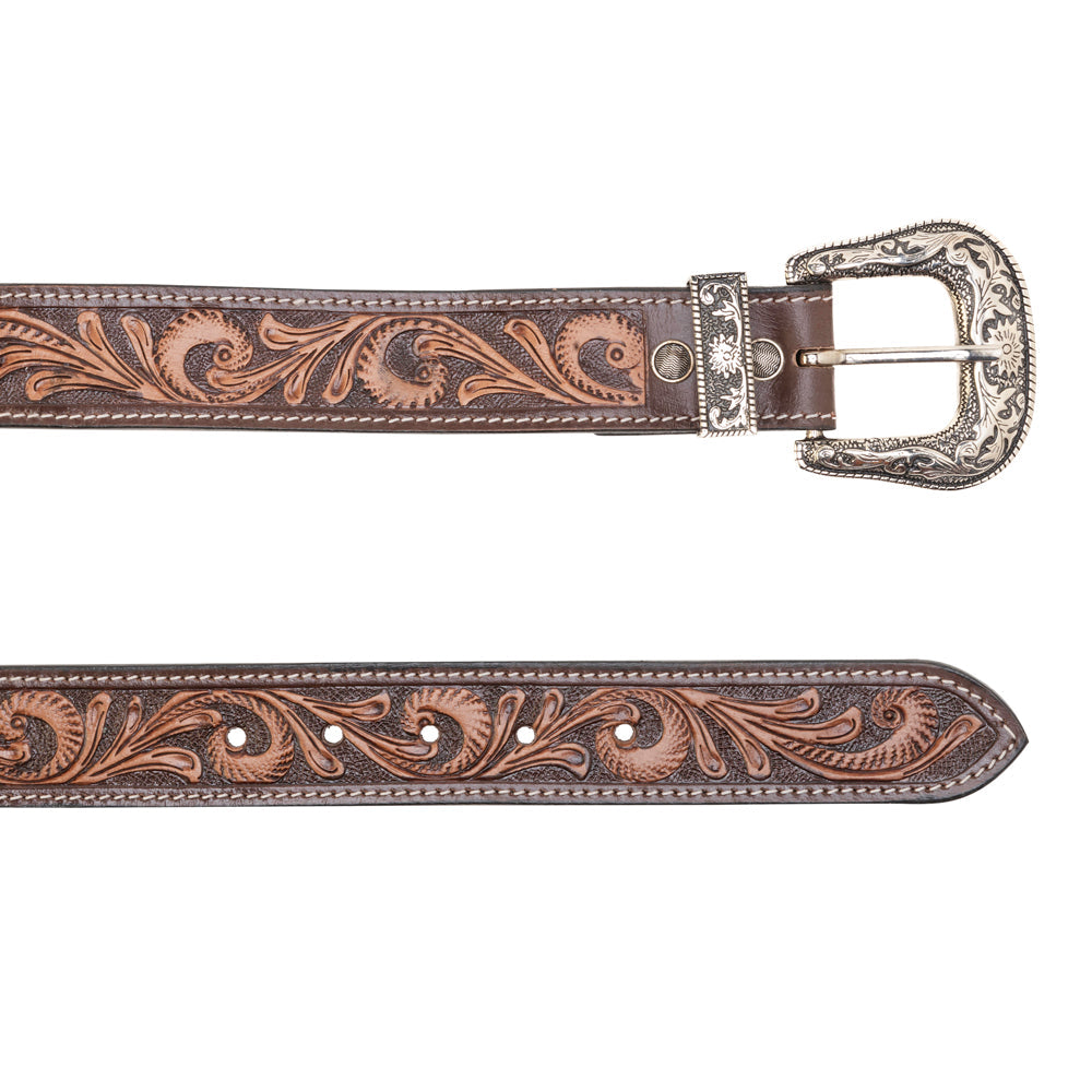 Rosabelle Handtooled Leather Belt for Women in Chestnut