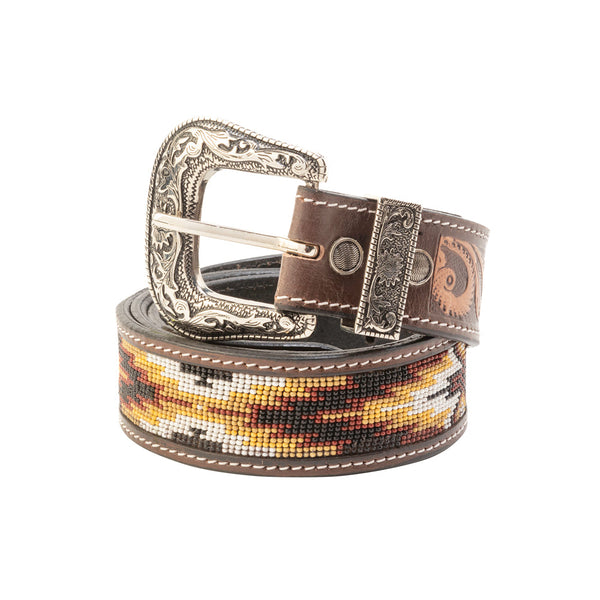 Rosabelle Handtooled Leather Belt for Women in Chestnut - Myra USA